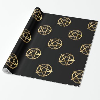 Black And Gold Witches  Pentagram Wrapping Paper by Patternzstore at Zazzle