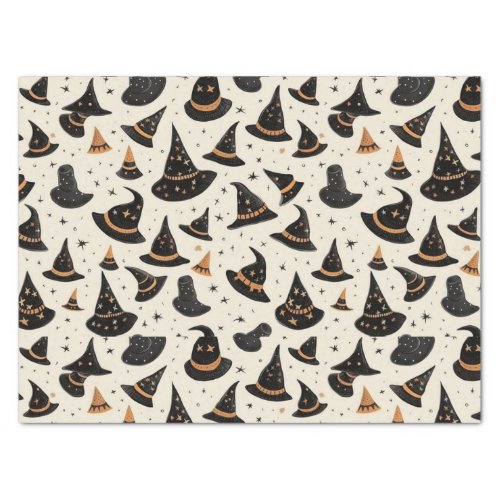 Black and Gold Witchs Hats Stars Cream Halloween Tissue Paper