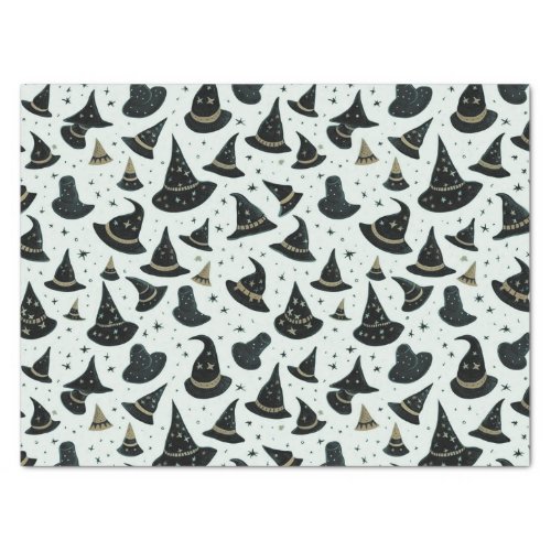 Black and Gold Witchs Hats Stars Green Halloween Tissue Paper