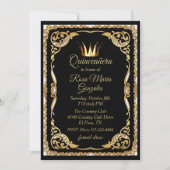 Black and Gold with Crown Quinceanera Invitation (Front)