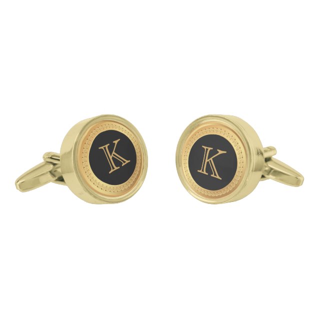 Black And Gold With Custom Monogram Cufflinks (Angled)