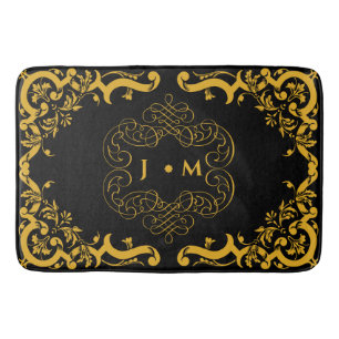 Black and Gold with decorative elements   Bath Mat