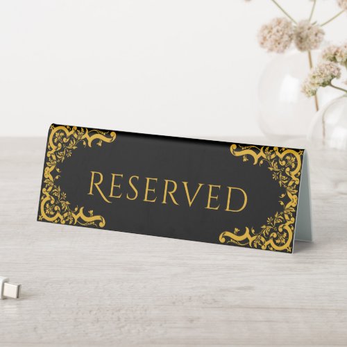 Black and Gold with Decorative Elements Table Tent Sign