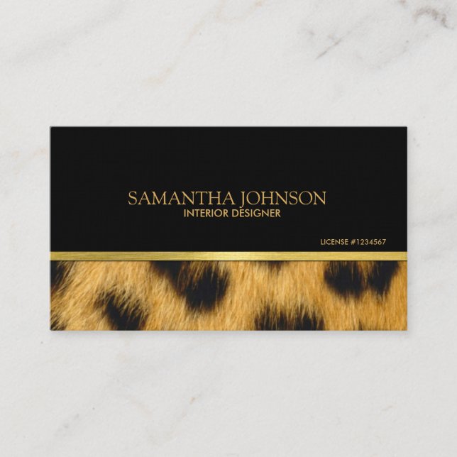 Black and Gold with Leopard Fur Business Card (Front)