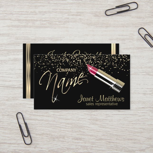 Black and Gold with Lipstick Business Card (Front/Back In Situ)