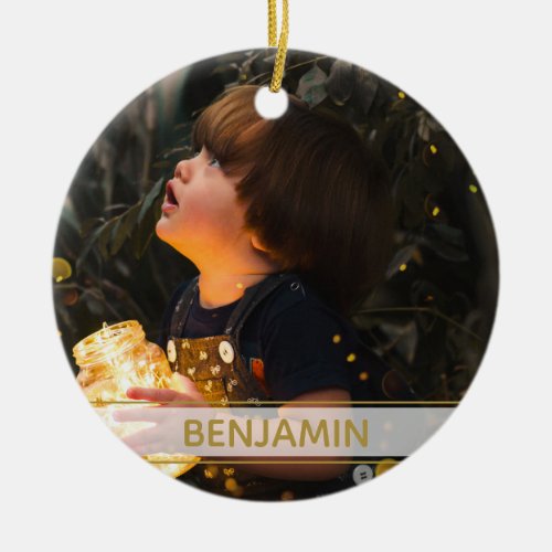 Black and gold with picture Christmas Ceramic Ornament