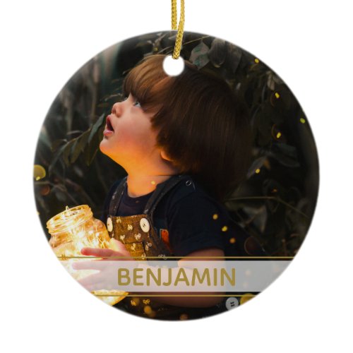 Black and gold with picture Christmas Ceramic Ornament