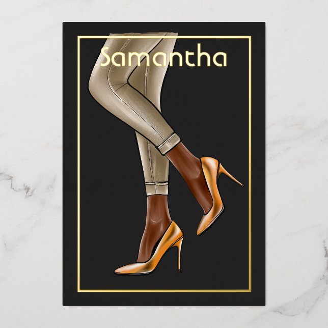 Black and Gold Woman Birthday Party Foil Invitation (Front)