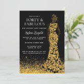 Black Golden Dress Womans 40th Birthday Party Invitation | Zazzle