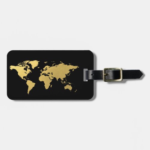 Black and gold World map elegant Luggage Tag