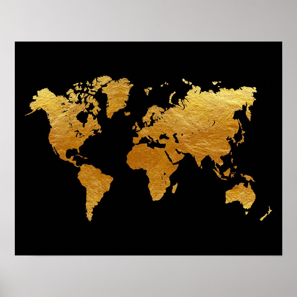 Black & Gold World Map Poster