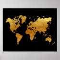 Black & Gold World Map Poster