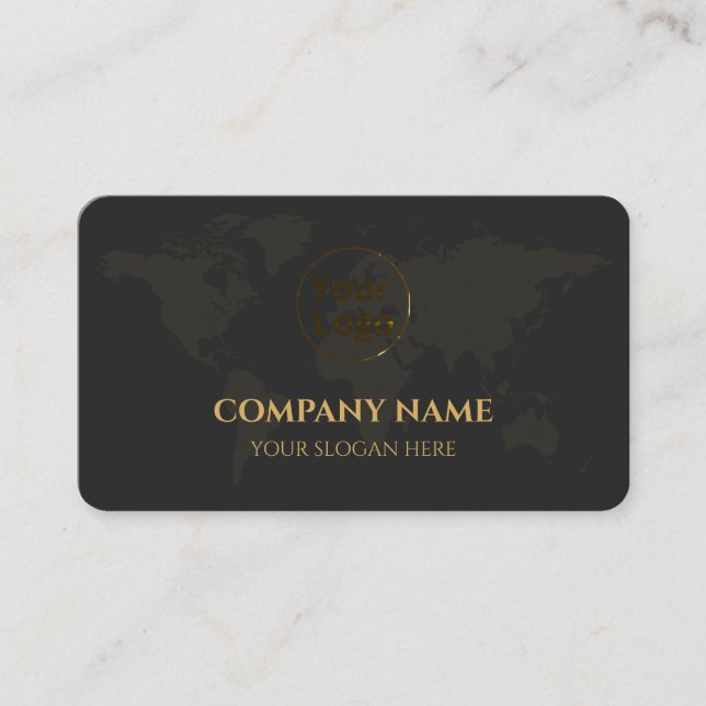 Black and gold world map professional business card (Front)