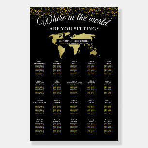 Black and Gold World Map Seating Chart Foam Board