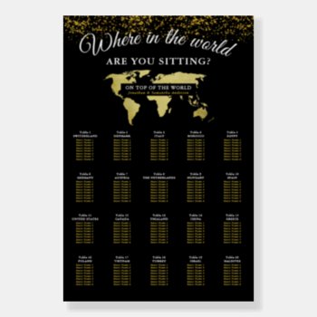 Black And Gold World Map Seating Chart Foam Board by daisylin712 at Zazzle