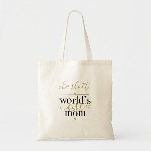 Black and Gold Worlds Best Mom Personalized Tote Bag