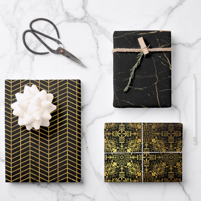 Black and Gold Wrapping Paper Sheets (Front)