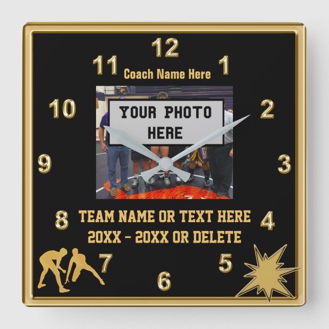 Black and Gold Wrestling Clocks Your Photo, Text (Front)