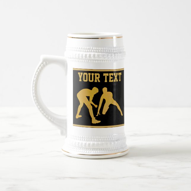 Black and Gold Wrestling Mugs with 3 Text Boxes (Left)