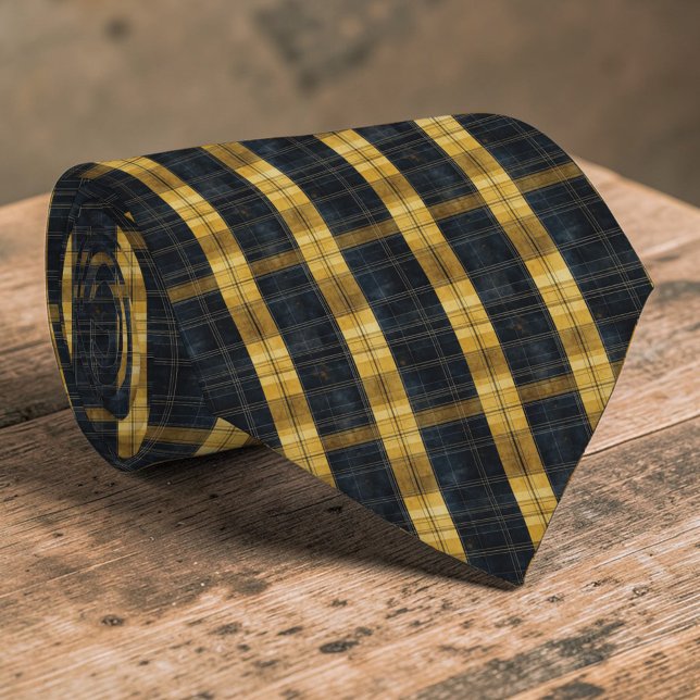 Black and Gold/Yellow Plaid Pattern Necktie Tie (Creator Uploaded)
