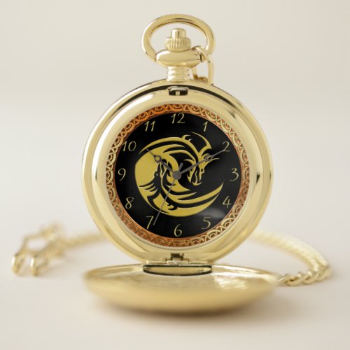 Black and gold Yin and Yang dragons  3 Pocket Watch