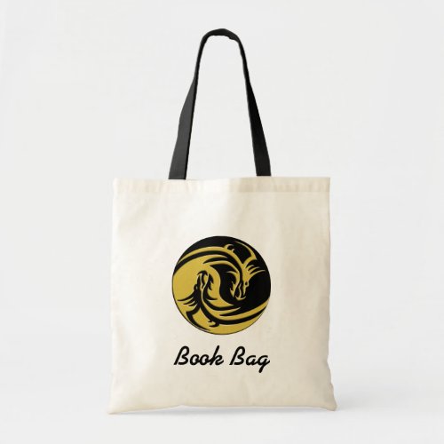 Black and gold yin yang book bag