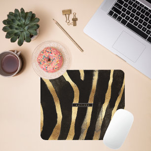 Black and Gold Zebra Print Monogram Mouse Pad