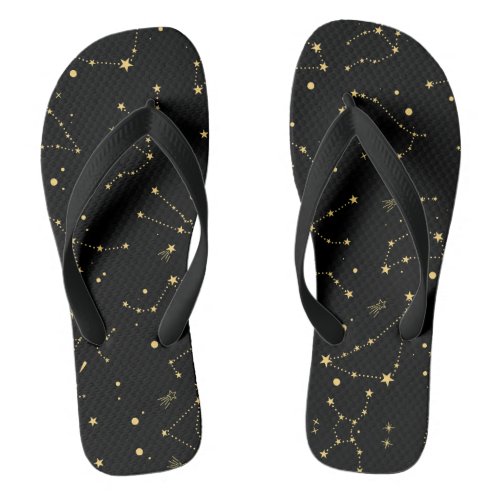 Black and Gold Zodiac Constellations Flip Flops