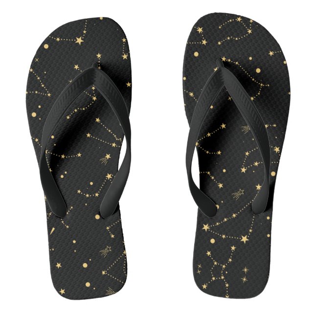 Black and Gold Zodiac Constellations Flip Flops (Footbed)