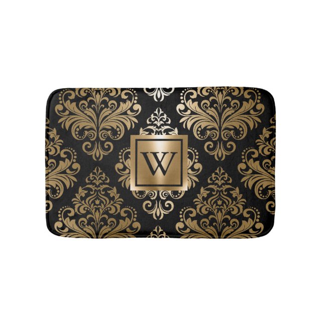Black and Golden Arabesc Bath Mat (Front)