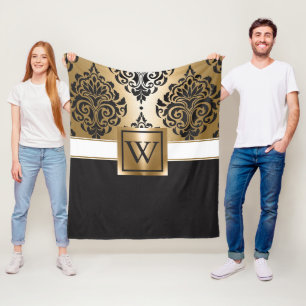 Black and Golden Arabesc Fleece Blanket
