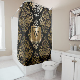 Black and Golden Arabesc Shower Curtain