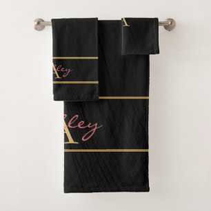 Black And Golden Bath Towel Set