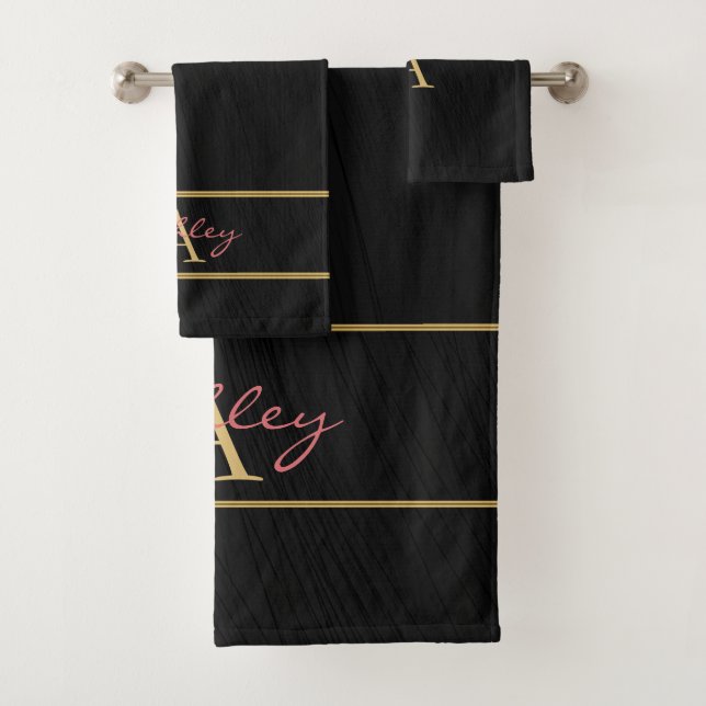Black And Golden Bath Towel Set (Insitu)