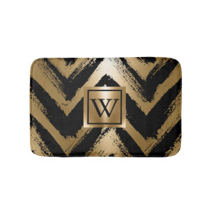 Black and Golden Brush Stripes Bath Mat