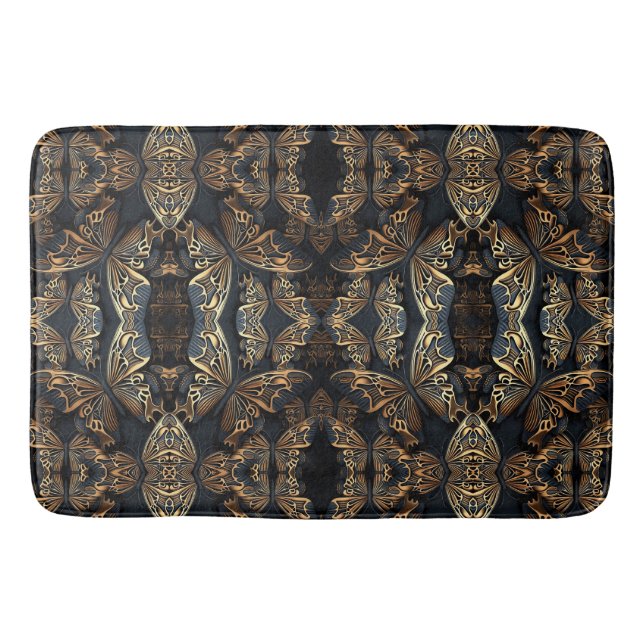 Black and Golden Butterfly Seamless Pattren Bath Mat (Front)