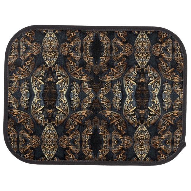 Black and Golden Butterfly Seamless Pattren Car Floor Mat (Rear)