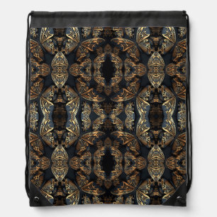 Black and Golden Butterfly Seamless Pattren Drawstring Bag