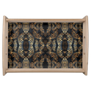 Black and Golden Butterfly Seamless Pattren Serving Tray