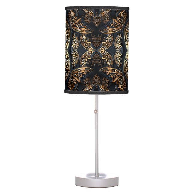 Black and Golden Butterfly Seamless Pattren Table Lamp (Front)