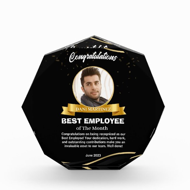 Black and Golden Design Employee of the Month Acrylic Award (Front)