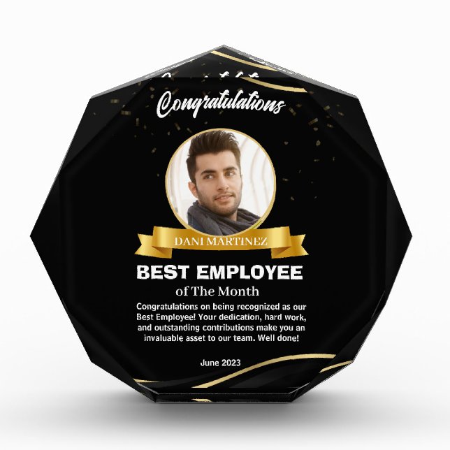 Black and Golden Design Employee of the Month Acrylic Award (Front)