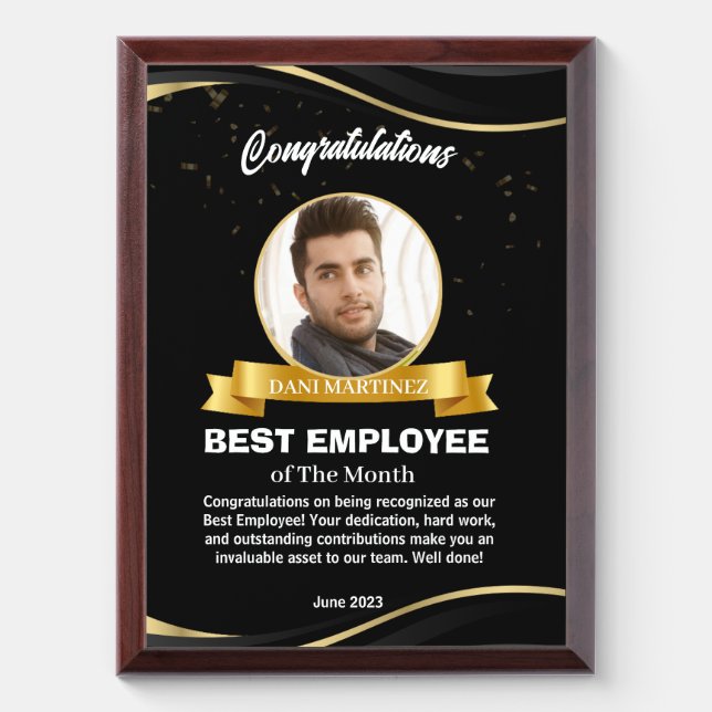 Black and Golden Design Employee of the Month Award Plaque (Vertical)