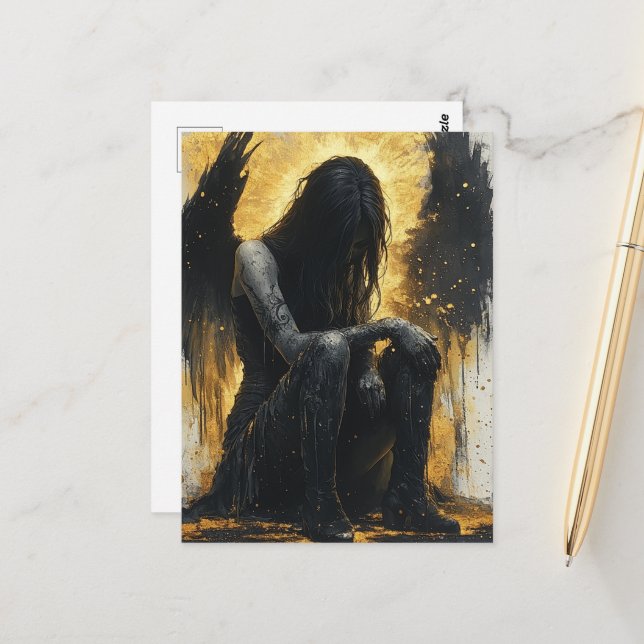 Black and Golden Details Angel Postcard (Front/Back In Situ)