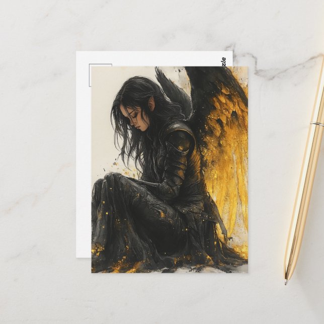 Black and Golden Details Angel Postcard (Front/Back In Situ)