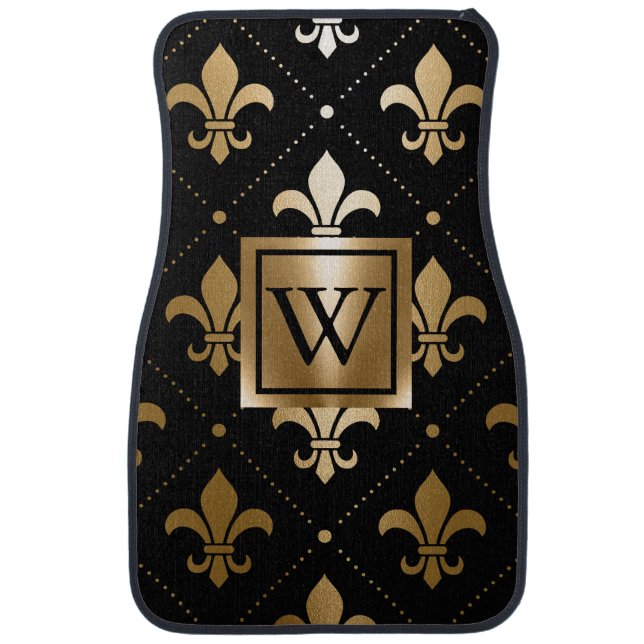 Black and Golden Fleur-de-lis Car Floor Mat (Front)