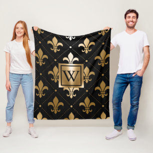 Black and Golden Fleur-de-lis Fleece Blanket