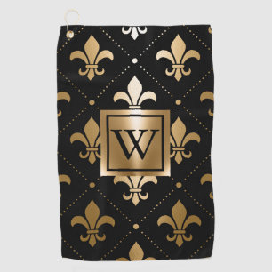 Black and Golden Fleur-de-lis Golf Towel
