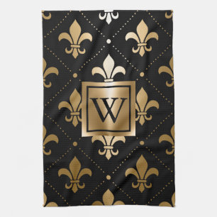Black and Golden Fleur-de-lis Kitchen Towel