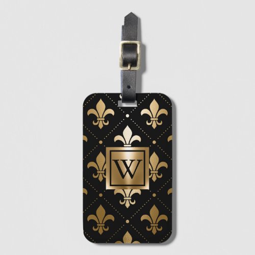 Black and Golden Fleur_de_lis Luggage Tag